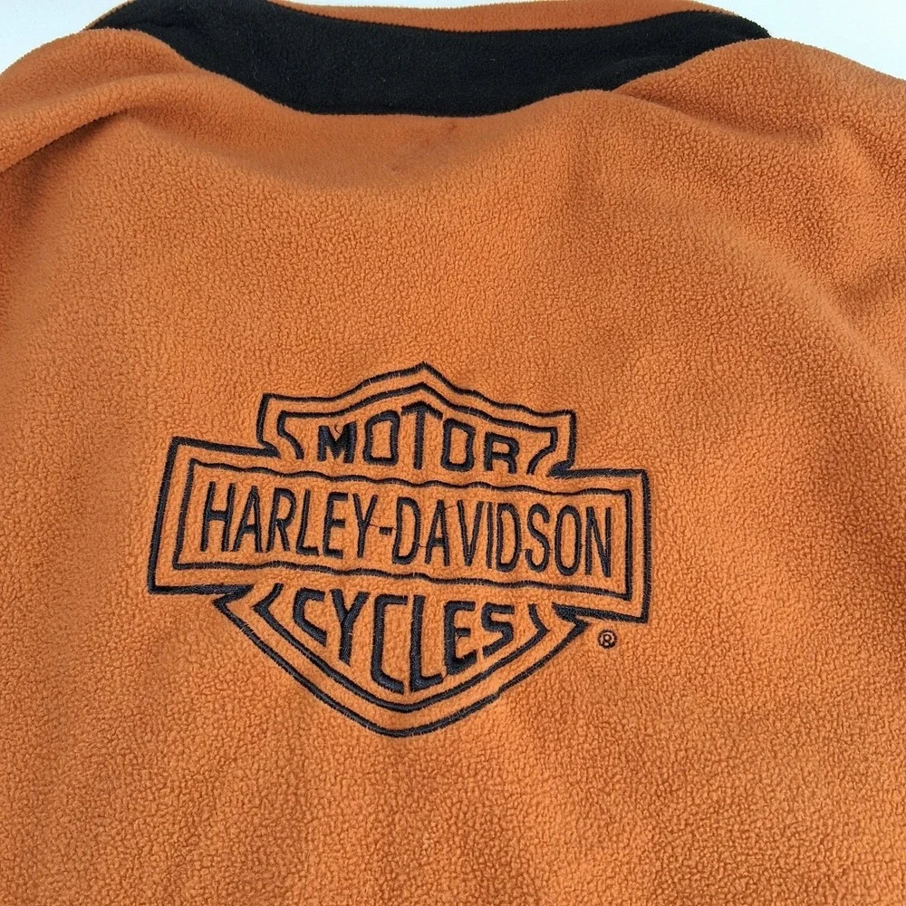 Harley Davidson Jacket Mens XXL Orange Fleece Half Zip Pullover Embroidered Logo